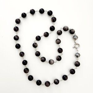 - SILVER OBSIDIAN SEMI-PRECIOUS GEMSTONE NECKLACE--24"